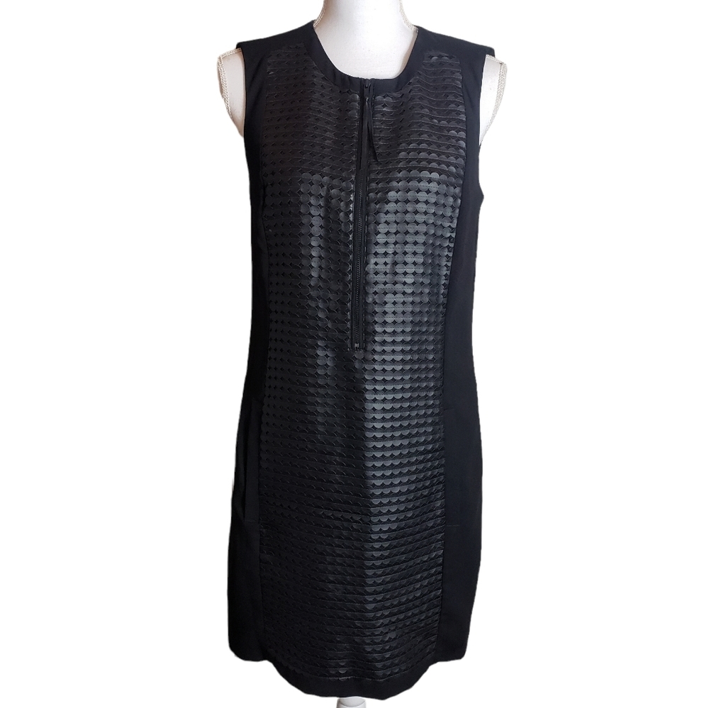 Worthington Black Faux Leather Sheath Dress Sz 10 Sleeveless Pockets Career Work